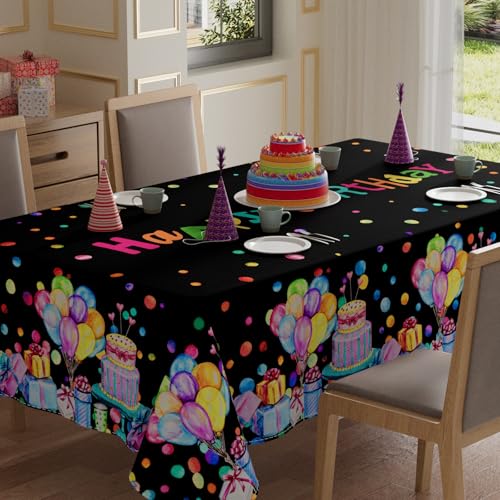 XCHI Happy Birthday Black Rectangle Tablecloth Decorations 52x70 Inch - color: Black, size: 70" x 52" (Rectangular)
