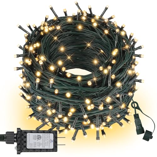 ASENEK Extra Long Christmas Tree Lights 197FT 600 LED Connectable 8 Modes with Timer Decorative String Lights for Xmas Tree Patio Party Warm White - color: Warm White Dark Green Wire, size: 200FT 600LED