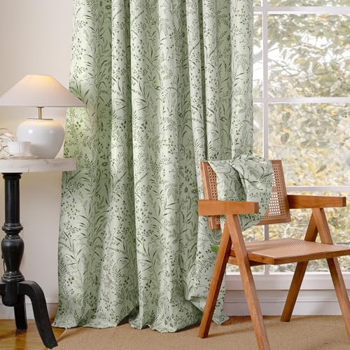 BGment Green Leaf Linen Curtains for Living Room 72 Inch Length 2 Panels - color: Green, size: 52"W x 72"L (Pack of 2)