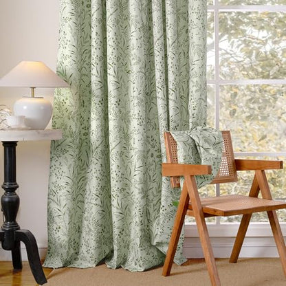 BGment Green Leaf Linen Curtains for Living Room 72 Inch Length 2 Panels - color: Green, size: 52"W x 72"L (Pack of 2)