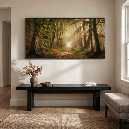Large Framed Fall Forest Landscape Wall Art for Living Room, 60x30 Inch - color: Brown
