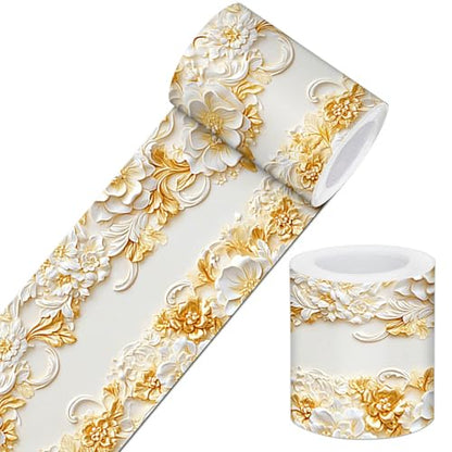 IVN Wallpaper Border Peel and Stick Wall Golden Floral Relief 4x196 Inch - color: Golden Floral Relief
