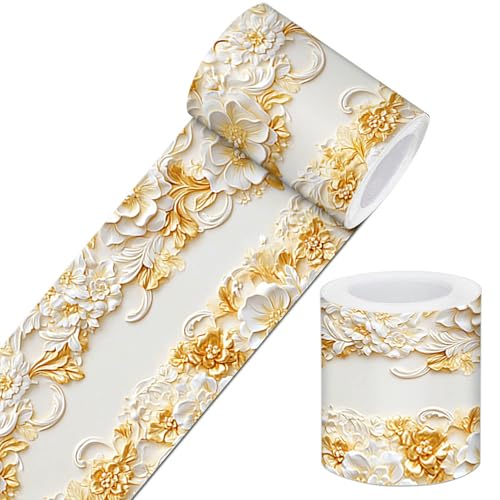 IVN Wallpaper Border Peel and Stick Wall Golden Floral Relief 4x196 Inch - color: Golden Floral Relief