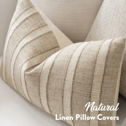 FIOUOVO Striped Lumbar Throw Pillow Covers 12x20 Set of 2, Natural Linen - color: Natural Linen, size: 20" x 12" (Pack of 2)