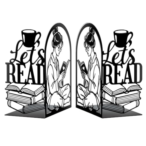 Peacoblue 5.5"x4.3"x8.3" Metal Bookends, Heavy Duty Book Ends for Shelves - style: Girl Reading Books