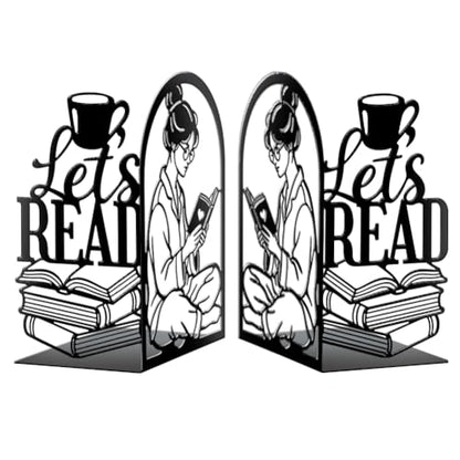 Peacoblue 5.5"x4.3"x8.3" Metal Bookends, Heavy Duty Book Ends for Shelves - style: Girl Reading Books