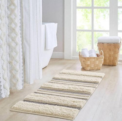 INK+IVY Asher Non-Slip Bath Rug Absorbent Quick Dry Striped, 22 x 58, Navy - color: Navy, size: 1'10" x 4'10" (Rectangular)