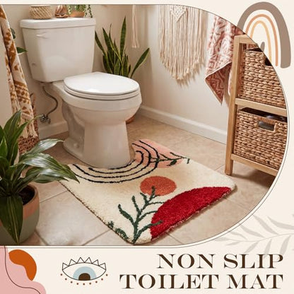 Drydiet U Shaped Toilet Rug Washable Cute Bath Mat 24x20,Boho Color - style: Boho Color