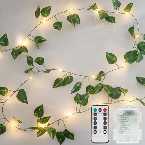 suddus 13.1FT 40LED Pothos Vine with Lights Battery Operated Copper Wire - color: Pothos, size: 40 LED-Battery
