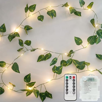 suddus 13.1FT 40LED Pothos Vine with Lights Battery Operated Copper Wire - color: Pothos, size: 40 LED-Battery