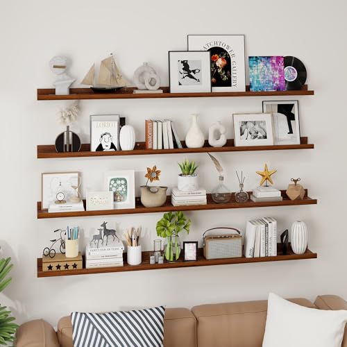 Axeman Picture Ledge Shelf, 55 Inch Walnut Floating Shelves Set of 4 - color: Walnut, size: 55 Inch