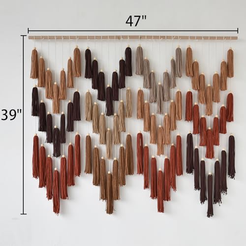 Macrame Wall Hanging Yarn Boho Handmade Wave Tassel Home Decor 47"W*39"L - color: Multi