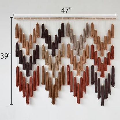 Macrame Wall Hanging Yarn Boho Handmade Wave Tassel Home Decor 47"W*39"L - color: Multi