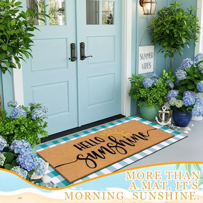 Tinideya 2 Pcs Large Hello Sunshine Layered Doormat Summer Front Door Mat - color: Blue, style: Sunshine