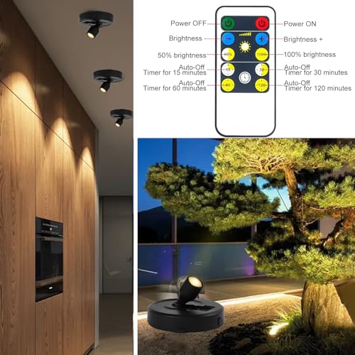 RAHAN 2Pack Battery Powered LED Spotlight Picture Light, Indoor Uplighting with Remote, Picture Frame Lights, Art Display Puck Lights for Dartboard Portrait Paintings Artwork - color: Black