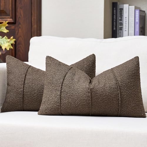 Textured Boucle Throw Pillow Covers 12x20 Inch Set of 2 Brown - color: Brown, size: 20" x 12" (Pack of 2)