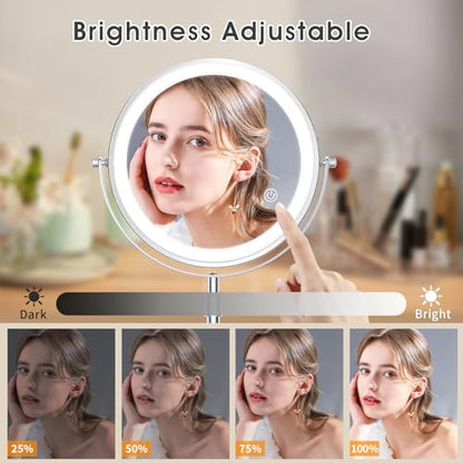 MILPROX Adjustable Height Makeup Mirror with 10X Magnifying & Light, Silver - color: Silver