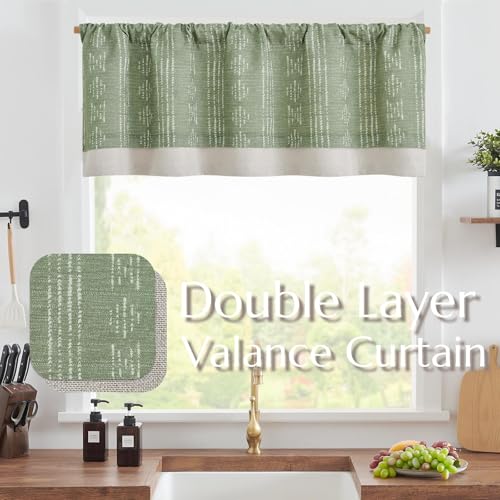 jinchan Striped Kitchen Valance 18 Inch Modern Boho 1 Panel Green - color: Boho Green, size: 50"W x 18"L (Pack of 1)