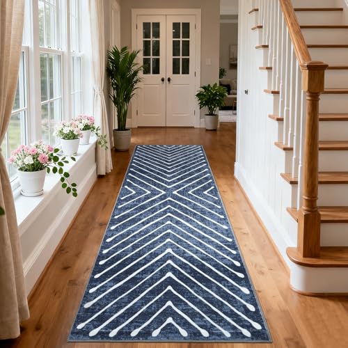 ROYHOME Washable Runner Rug 2x8 Non Slip Hallway Runner Rug for Entryway - color: Navy, size: 2' x 8' (Rectangular)