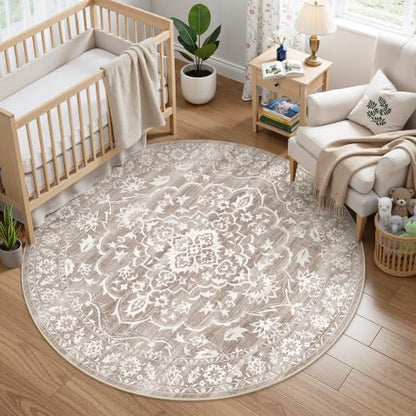 Soalmost Washable Round Rug 5ft for Living Room,Soft Circle Rug Light Brown - color: Light Brown, size: 5' (Round)