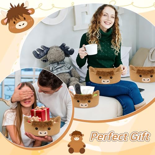 3 Pcs Oval Highland Cute Cow Basket for Nursery,Woven Rope Gift Basket - color: Brown, size: 3 PCS