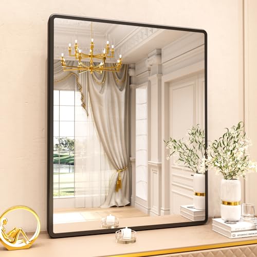 pertetey Black Bathroom Mirror, Aluminum Frame Wall Mirror, 40 x 32 in - size: 40"L x 32"W