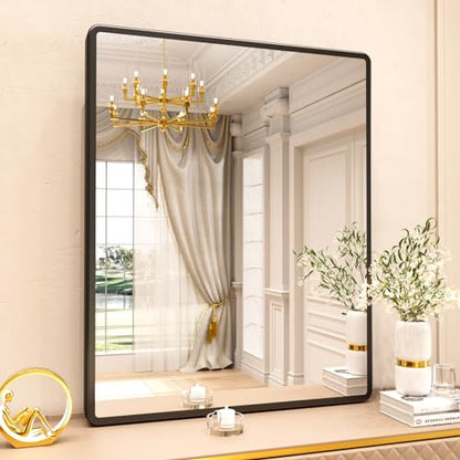 pertetey Black Bathroom Mirror, Aluminum Frame Wall Mirror, 40 x 32 in - size: 40"L x 32"W