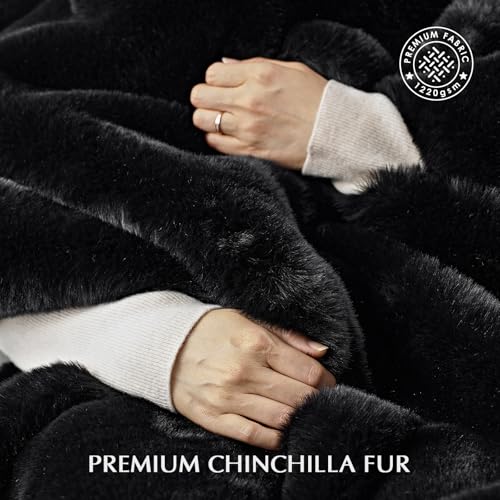 EverGrace Faux Chinchilla Fur Throw Blanket, 60"x80", Black Noir Mink - color: Black Noir Mink, size: 60"x80"