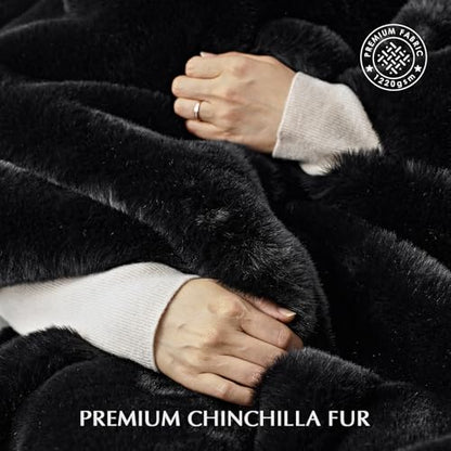 EverGrace Faux Chinchilla Fur Throw Blanket, 60"x80", Black Noir Mink - color: Black Noir Mink, size: 60"x80"