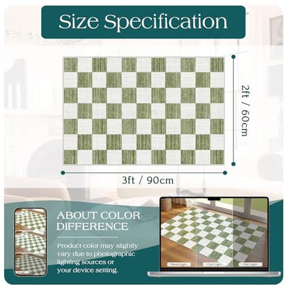 Front Door Mat Outside Entrance 2x3 Green White Checkered Rug - color: Checkered - Green / White, size: 2' x 3' (Rectangular)