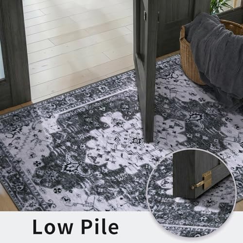 Ciicool 2x6ft Runner Rug,Small Throw Runners for Hallway Kitchen Entryway - color: Grey/Black, size: 2' x 6' (Runner)