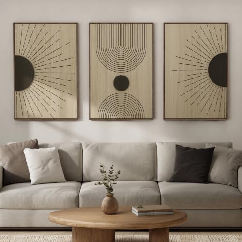 Large Framed 3D Wood Boho Neutral Abstract Textured Wall Decor, 24x36 Inch - color: Black Neutral