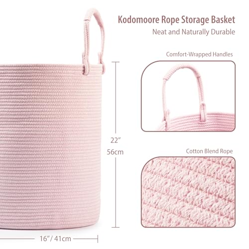 Laundry Hamper Basket, Woven Cotton Rope Blanket Basket, Nursery Storage - color: Light Pink, size: 16"D x 22"H