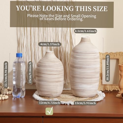 ALMA 9" Boho Flower Vase, Ceramic Pampas Grass Vases for Modern Farmhouse - color: Oval-white-9''