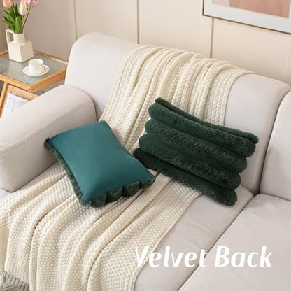 FUTEI Pack of 2 Faux Rabbit Fur Throw Pillow Covers 12x20 Inch, Dark Green - color: Dark Green, size: 20" x 12" (Pack of 2)