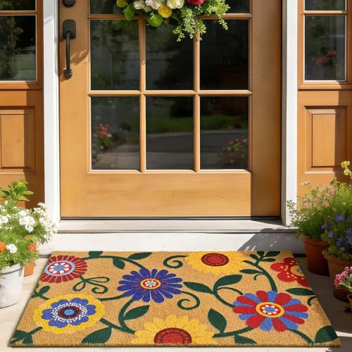Daisy Floral Front Door Mat Non-Slip Welcome Doormat, 17x29 in - color: Daisy Floral