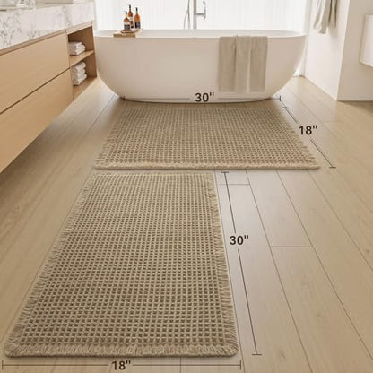 Upgraded Waffle Bath Mat Set of 2 Absorbent Non Slip Bathroom Mat 18" x 30" - color: Brown, size: 18" x 30" ( 2 PCS )