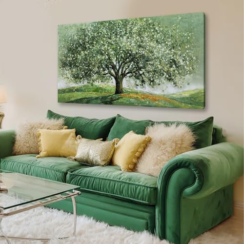 Hue7Art Green Tree Landscape Canvas Wall Art Living Room 24x48 Inch - color: Green, size: 48"L x 24"W