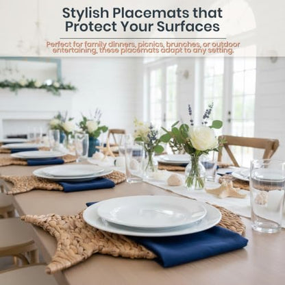 Woven Fish Placemats Set of 4 (12"x17") – Water Hyacinth Placemats Indoor – Farmhouse Placemat for Dining Table – Boho Place mats – Wicker Rattan Place mats - style: Fish 4 pack