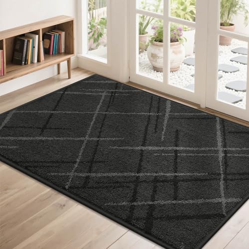 COSY HOMEER Door Mat Low Profile Non-Slip Doormat for Entryway,Dark Gray - color: Dark Gray, size: 4' x 2'8" (Rectangular)