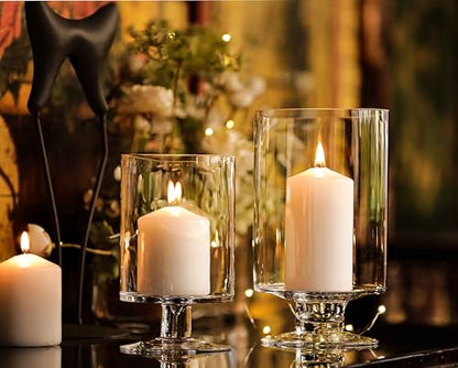 CYS EXCEL Glass Hurricane Pillar Candle Holders (H:10" W:6", 2 PCS) | Multiple Size Choices Short Stem Candle Jars | Stemmed Glass Cylinder Candle Vase - size: H-10" W-6"
