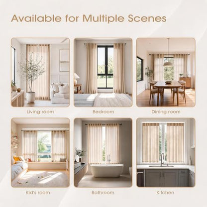 Warm Beige Sheer Linen Curtains for Living Room Bedroom 84 Inches Long - color: Warm Beige, size: 52"W x 84"L (Pack of 2)