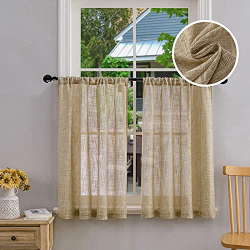 Beda Home Linen Textured Curtain Panels Kitchen Living Room-Taupe 36Wx36L - color: Taupe, size: 36"W x 36"L (Pack of 2)