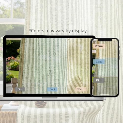 jinchan Linen Curtains 63 Inch Sage Green Stripe on Linen Grommet 2 Panels - color: Sage Green on Linen, size: 50"W x 63"L (Pack of 2)