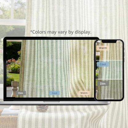 jinchan Linen Curtains 63 Inch Sage Green Stripe on Linen Grommet 2 Panels - color: Sage Green on Linen, size: 50"W x 63"L (Pack of 2)