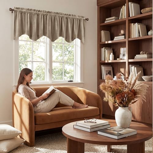 StangH Camel Beige Scalloped Valance Curtains 52x18 Inch, 1 Panel - color: Camel Beige, size: 52"W x 18"L (Pack of 1)