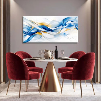 Blue and Gold Abstract Canvas Wall Art Modern Wavy Lines Print - color: Artwork04, size: 58"L x 28"W