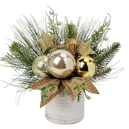 Hollyone Small Christmas Table Centerpiece 10' Artificial Mini Tabletop Christmas Potted Plant with Gold Ball Ornaments for Home Office Arrangement Centerpieces Indoor - color: Style 3