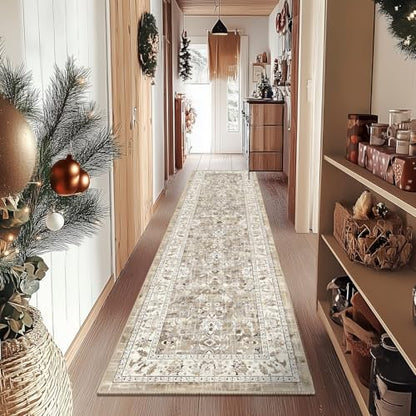 LOKHOM 2x8 Hallway Runnner Rug, Boho Non-Slip Washable Kitchen Rugs, Beige - color: Beige Brown, size: 2' x 8' (Runner)