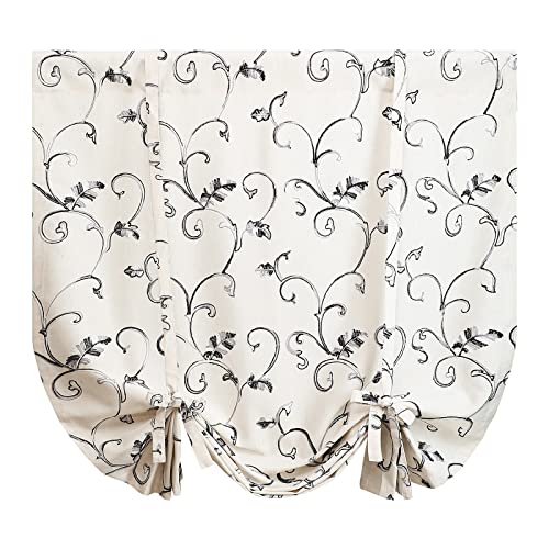 VOGOL Gray Vine Embroidered Curtain Tie-Up Balloon Shade, 42 x 63 - color: Grey, size: 42"W x 63"L (Pack of 1)